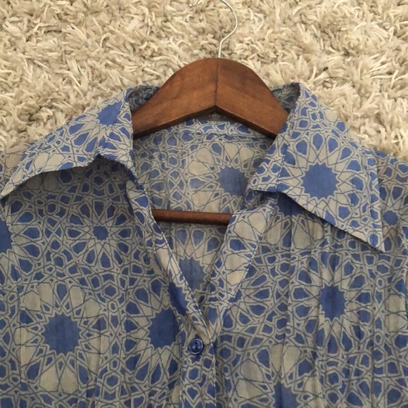 Blue/white, long sleeve, button down, crash look blouse, ZERO, Eur38/Us8, - Picture 2 of 11